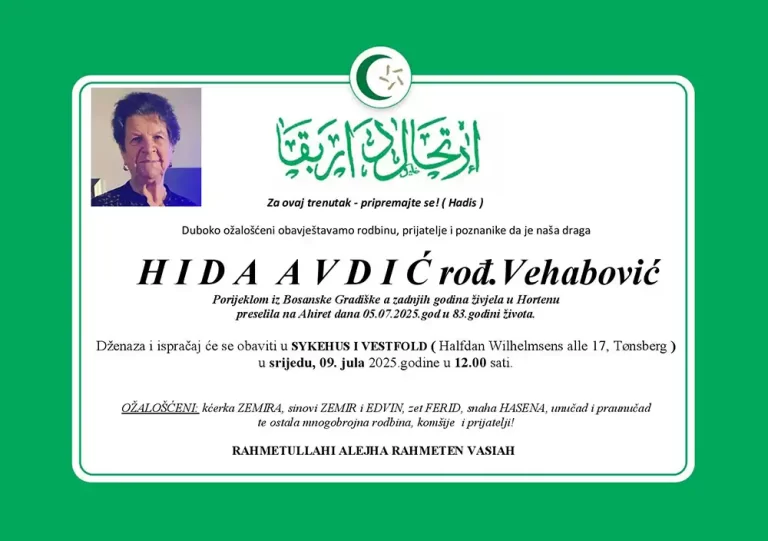 DŽENAZA: rahmetli Hida Avdić, srijeda 09.07. u 12.00h