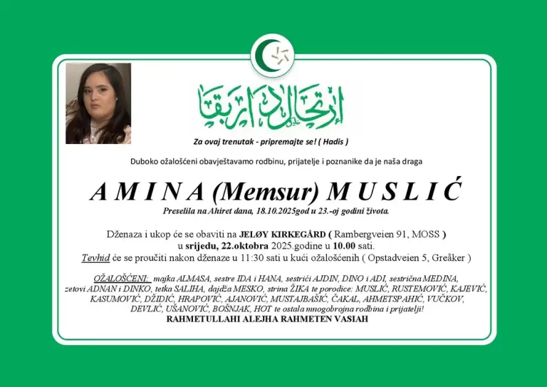 Rahmetli Amina Muslić, srijeda 22.10.2025., u 10h