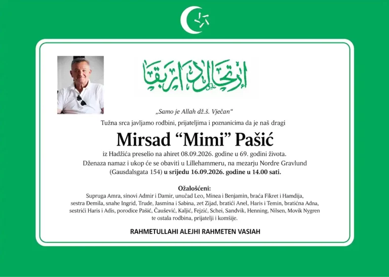 DŽENAZA: rahmetli Mirsad “Mimi” Pašić, srijeda, 16.09., u 14:00h